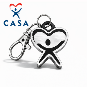 Custom Silver NFC Keychain shaped to heart logo from CASA
