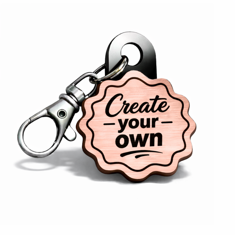 Custom rose gold NFC keychain with engraved logo, create your own tap-to-share keychain for client gifts and networking