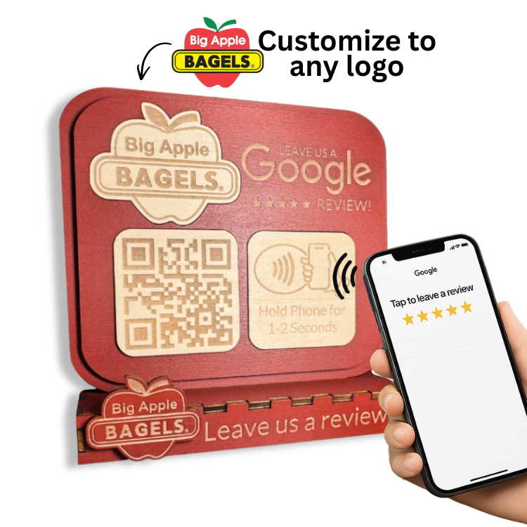 Custom Red Google Review Staand with logo and easily tap to reviews
