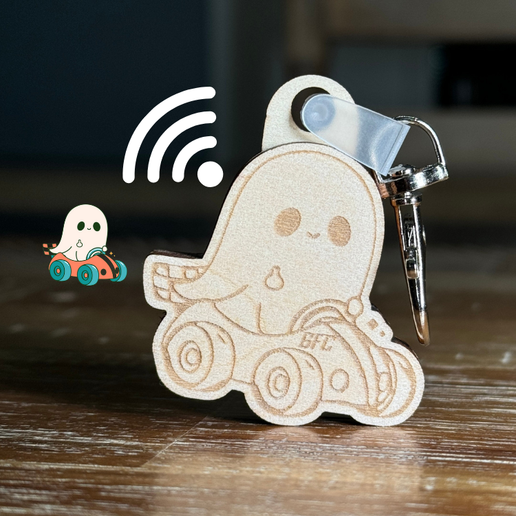 Custom wooden Ghost NFC Keychain for events networking and boosting word of mouth referalls