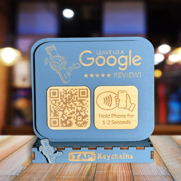 Personalized Blue Google Reviews Stand