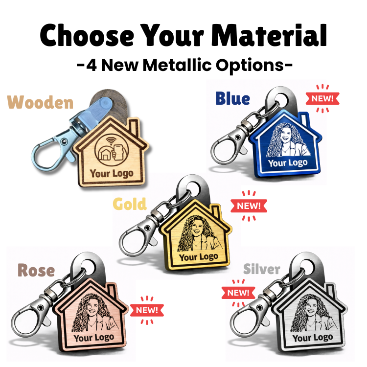 Custom Realtor NFC Keychains Silver, Gold, Blue, Rose and Wood
