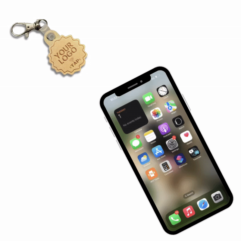 Phone tapping NFC Keychain and pulling up digital profile