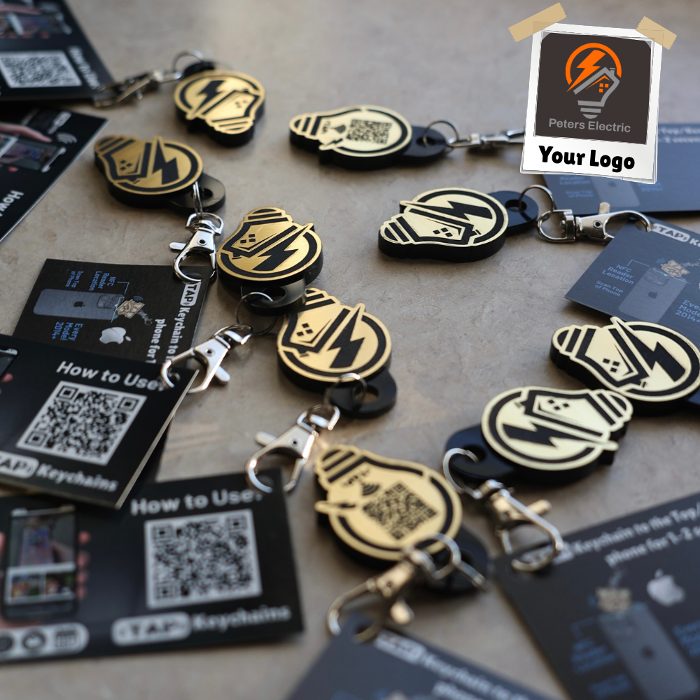 Custom gold nfc keychains for events and employees lightbulb shaped to logo