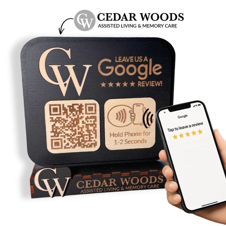 Google Review Stand- Customer tapping to leave google review