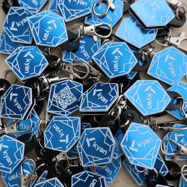Custom Blue Metallic NFC Keychains Shaped to Crystal Tap to Share website