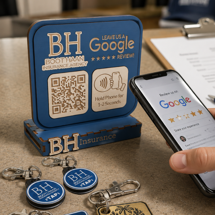 Custom Google Review Stand & Custom NFC Keychains