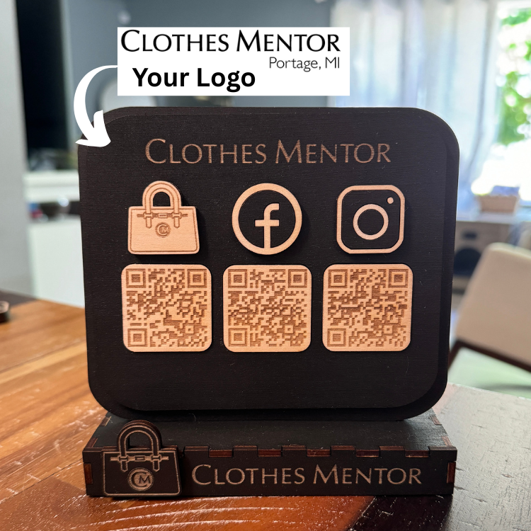 Social media QR and NFC Stand customized with their logo and links
